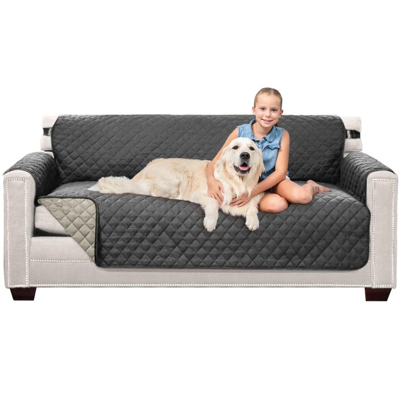 Sofa Shield Couch Slip Cover with Patented Strap, Cushion Protector, US Designed Reversible Stain and Dog Tear Resistant Slipcover, 70 inch Seat, Washable Covers for Dogs Pets Kids, Charcoal - Image 1